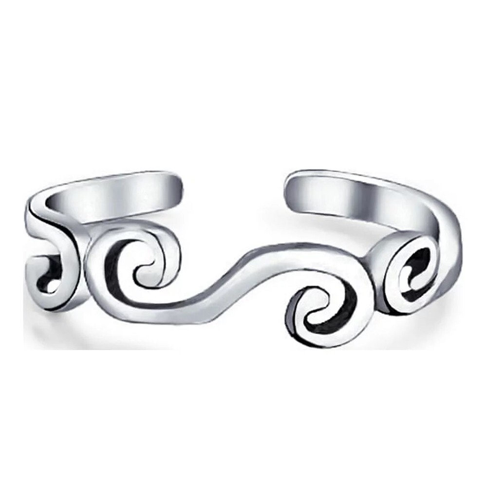 14K White Gold Over Sterling Silver Adjustable Thin Open Swirl Toe/Midi Ring