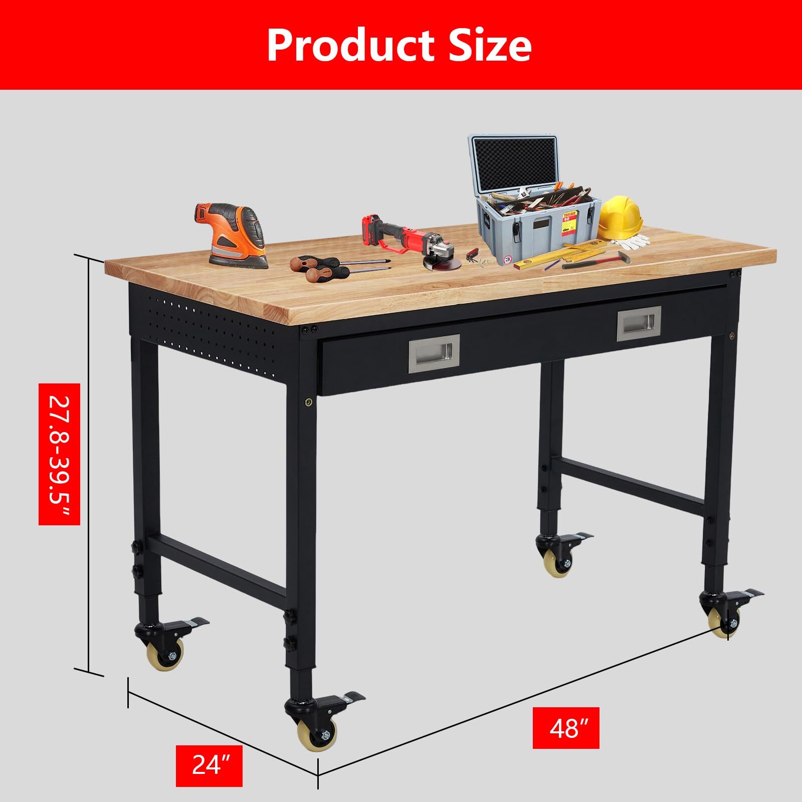 48" Adjustable Workbench Heavy Duty Workstation 2000 LB Load Capacity W/Drawer