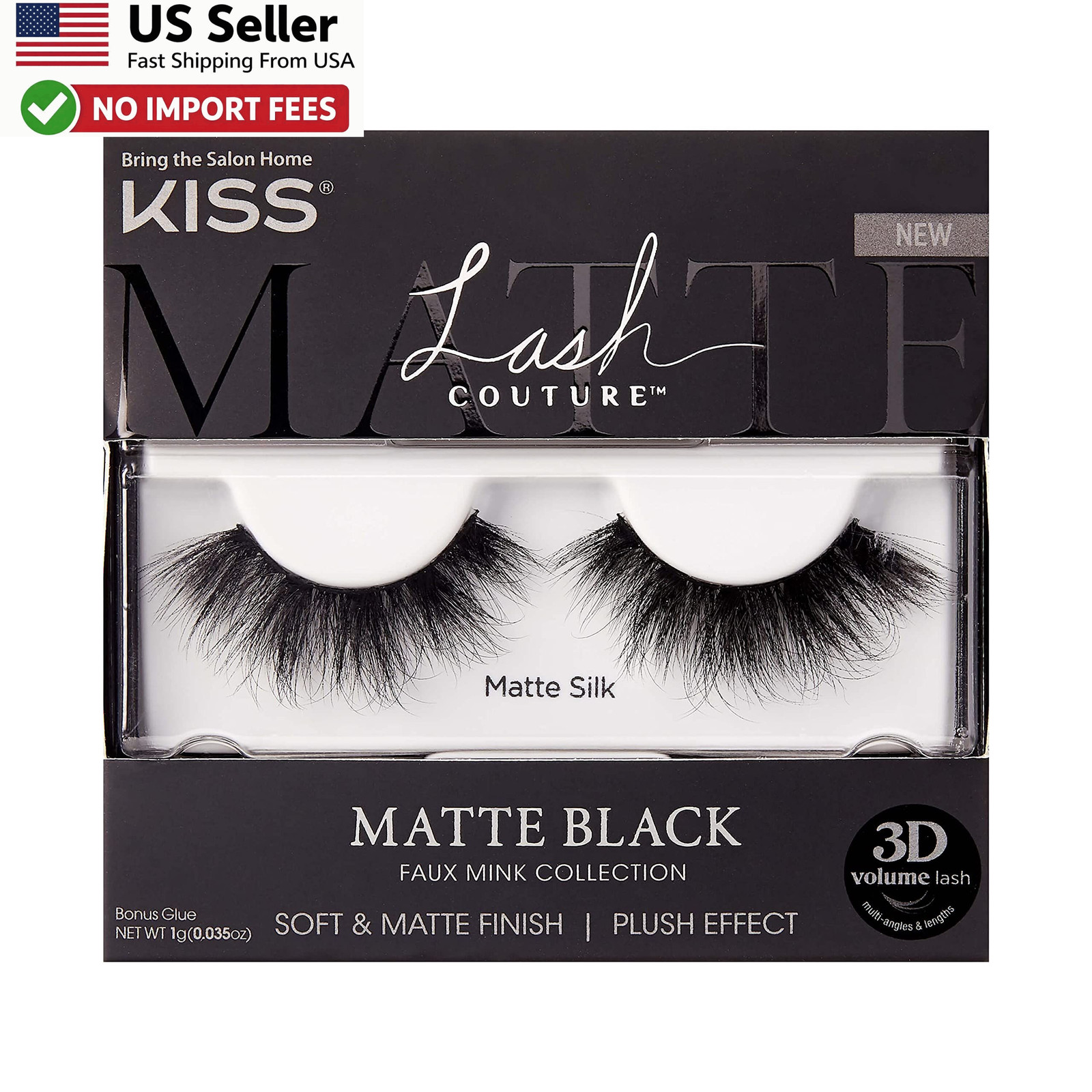 KISS Lash Couture Matte Black Faux Mink Matte Silk 14mm 3D Volume 1 Pair FROM US