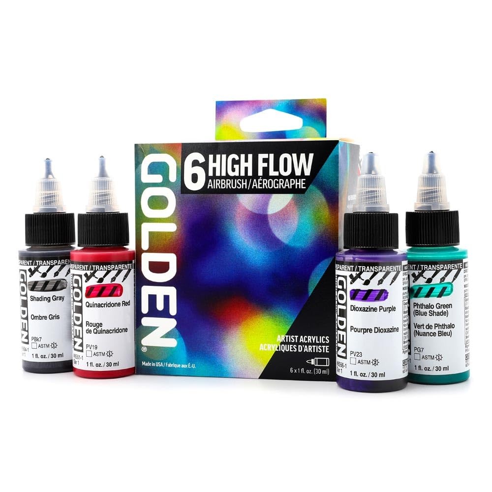 High Flow Acrylics by GOLDEN, Airbrush Set, 6 6 fl oz, Multicolored
