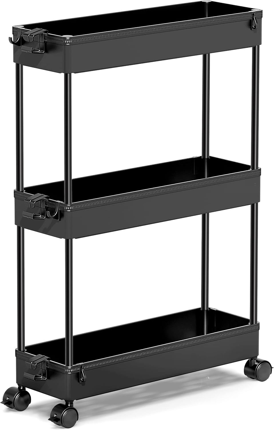 Slim Rolling Storage Cart, 3-Tier, Black, Multifunctional