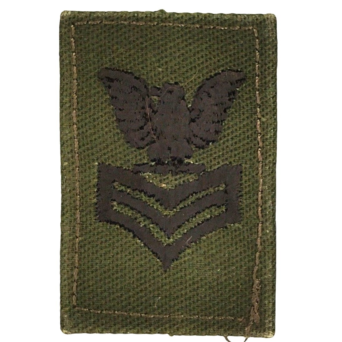 US Navy PO1 E‑6 Subdued Green Rating Device Patch 1‑3/4" × 1‑1/8" Sew‑On