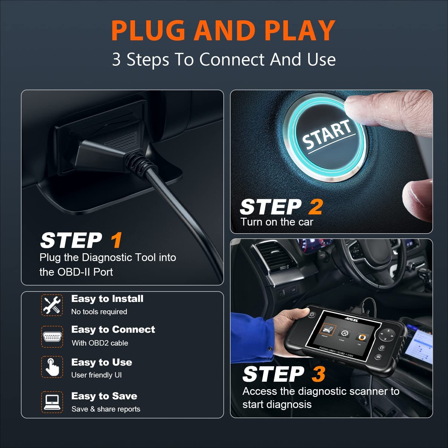 Check Engine Transmission ABS SRS Code Reader OBD2 Scanner Car Diagnostic FX2000