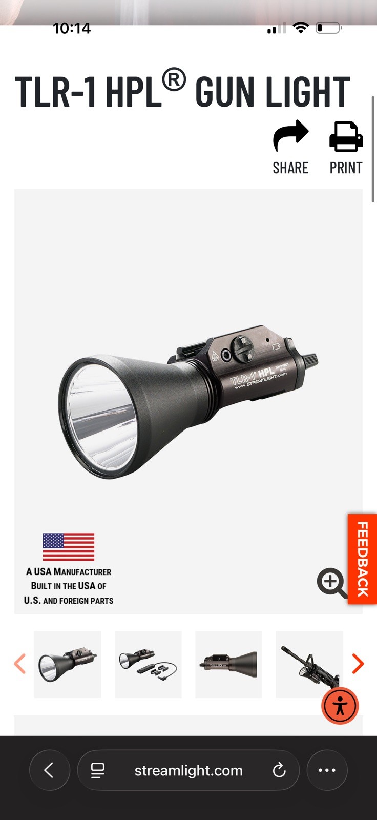 Streamlight TLR-1 HPL 1000lm Gun Light - Black
