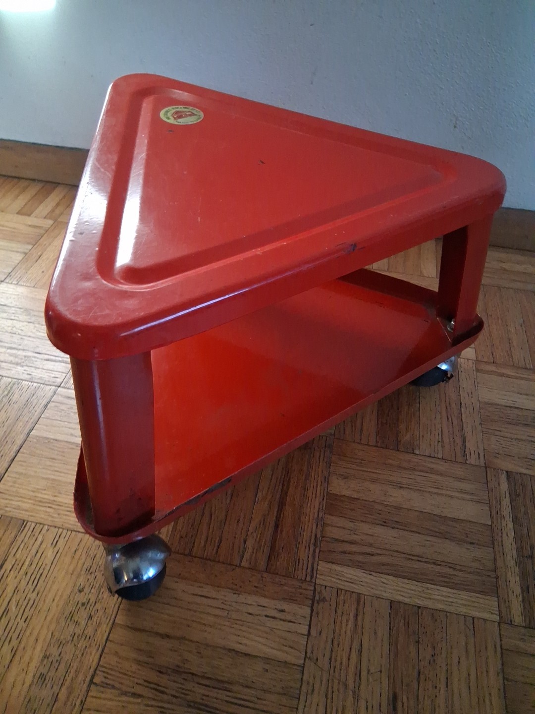Vintage Mechanics Rolling Seat Red Triangle On Wheels