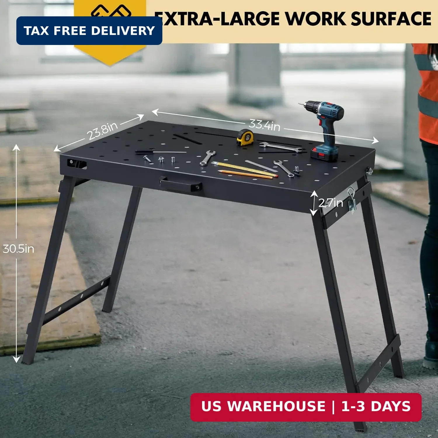 Welding Table Foldable Work Bench, Black | 1000LBS Capacity Heavy-Duty St