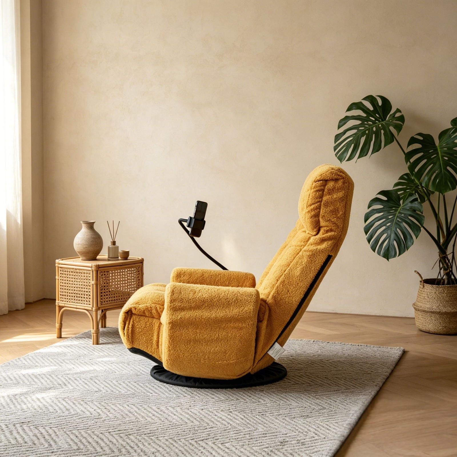 Adjustable Lounge Sofa Chair 360° Rotatable Yellow Cotton