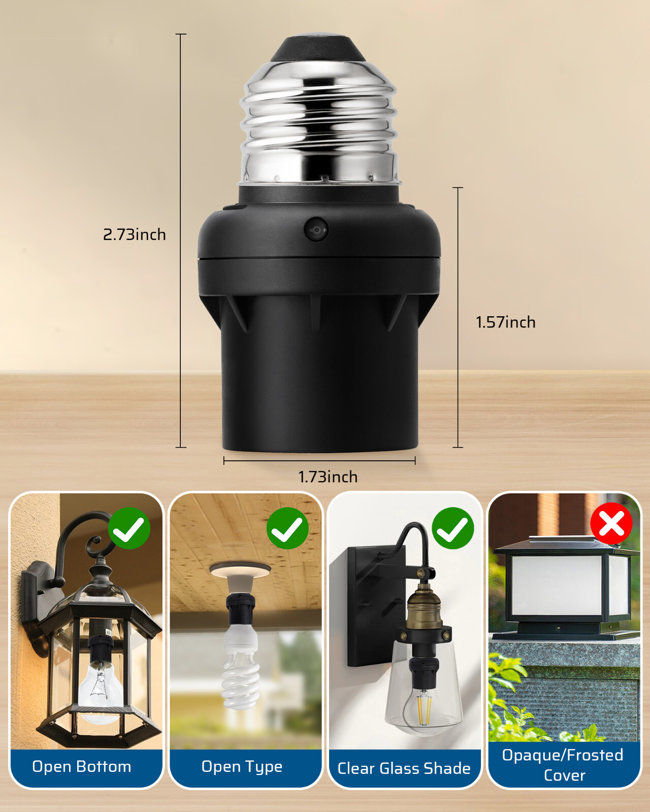 DEWENWILS Dusk to Dawn Light Bulb Sockets, E26 Light Sensor Socket, Light Socket