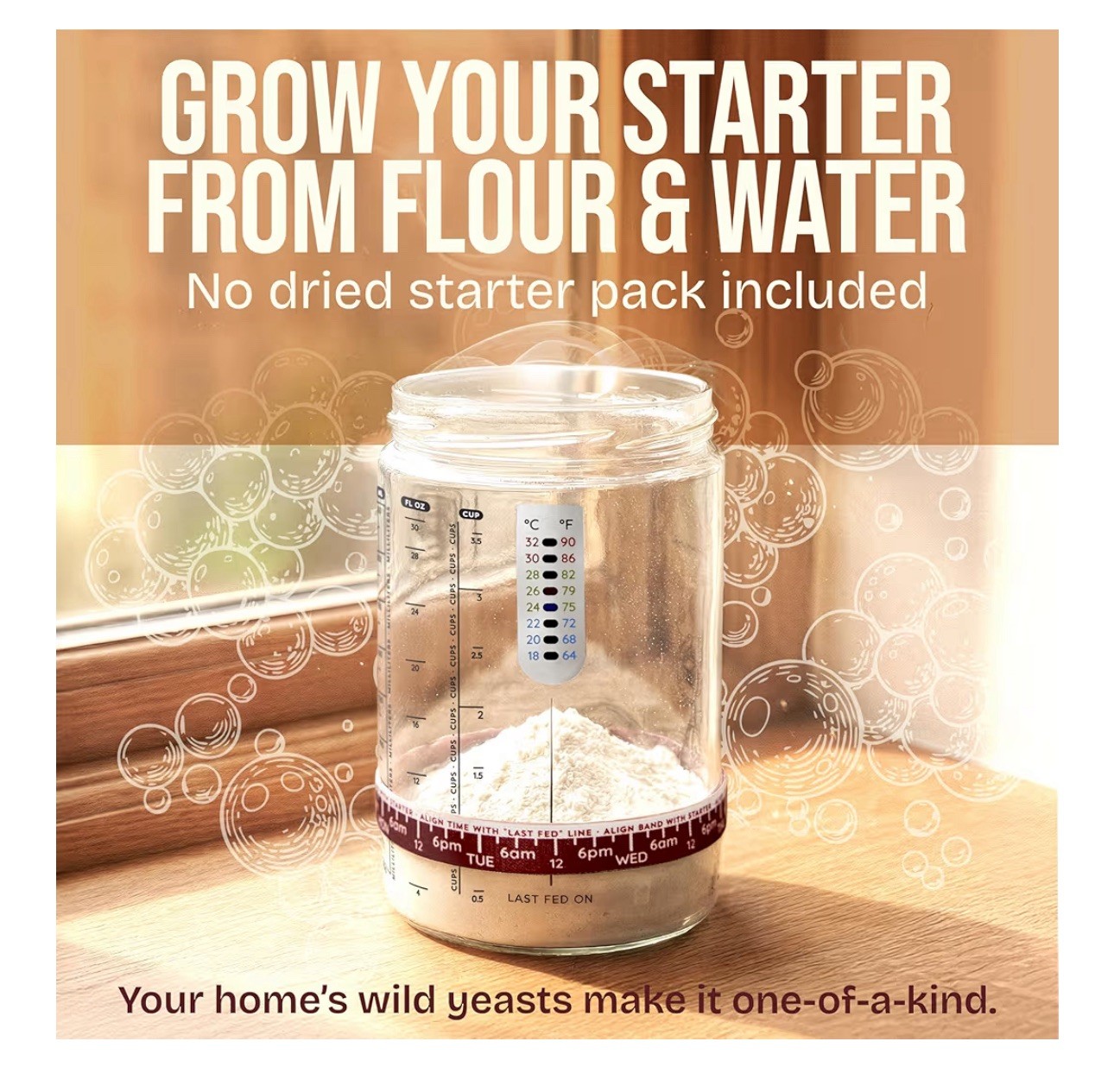 34oz Sourdough Starter Kit – Beginner’s Glass Jar with Recipes & Tools