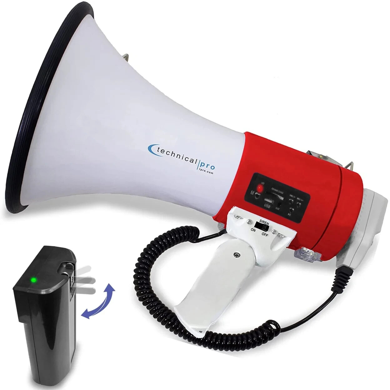 Technical Pro 75 Watt Rechargeable Portable Megaphone W/ Strap,Siren,Volume,USB,