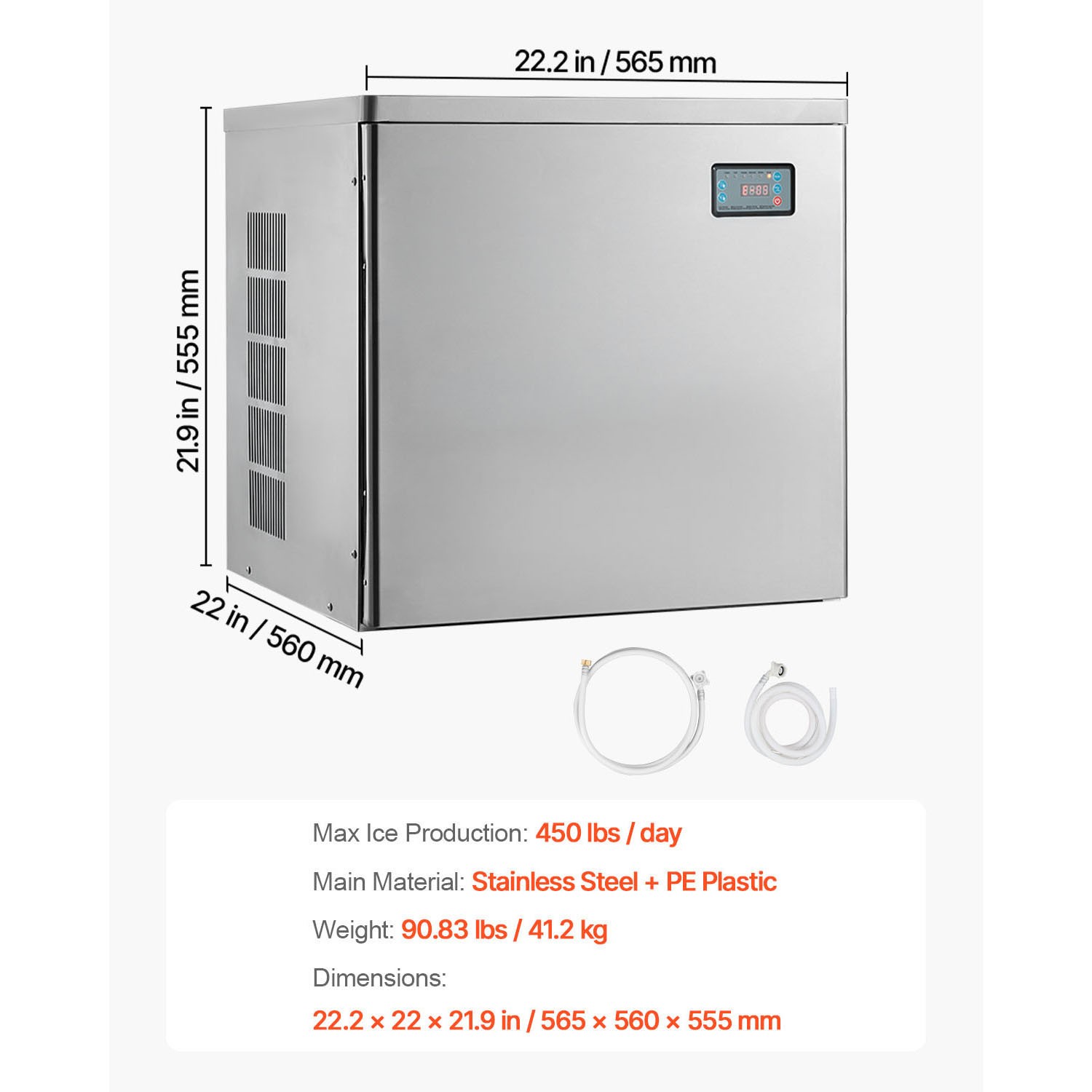 Uimoso Commercial Ice Maker Machine - 450 lbs/Day with Self-Cleaning Function