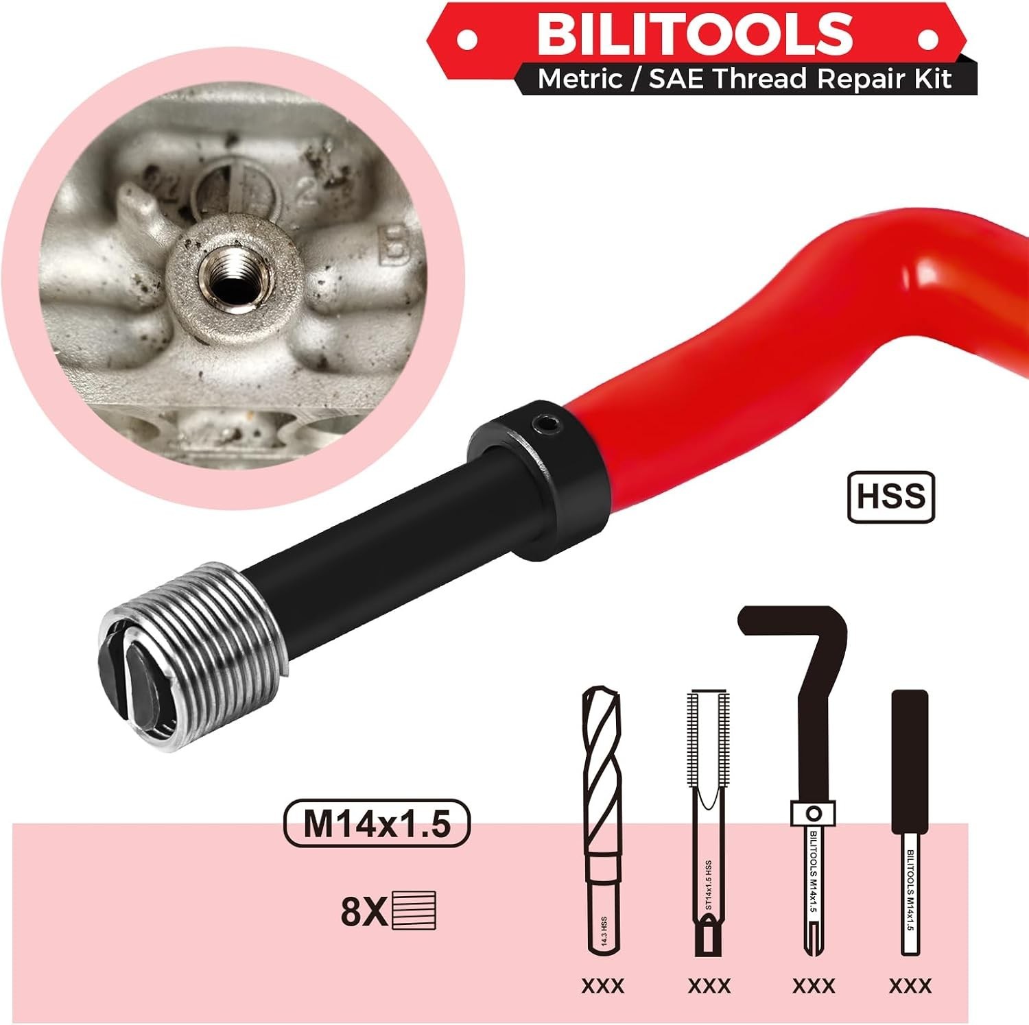 M14x1.5 Metric Thread Repair Kit with HSS Drill & Stainless Inserts