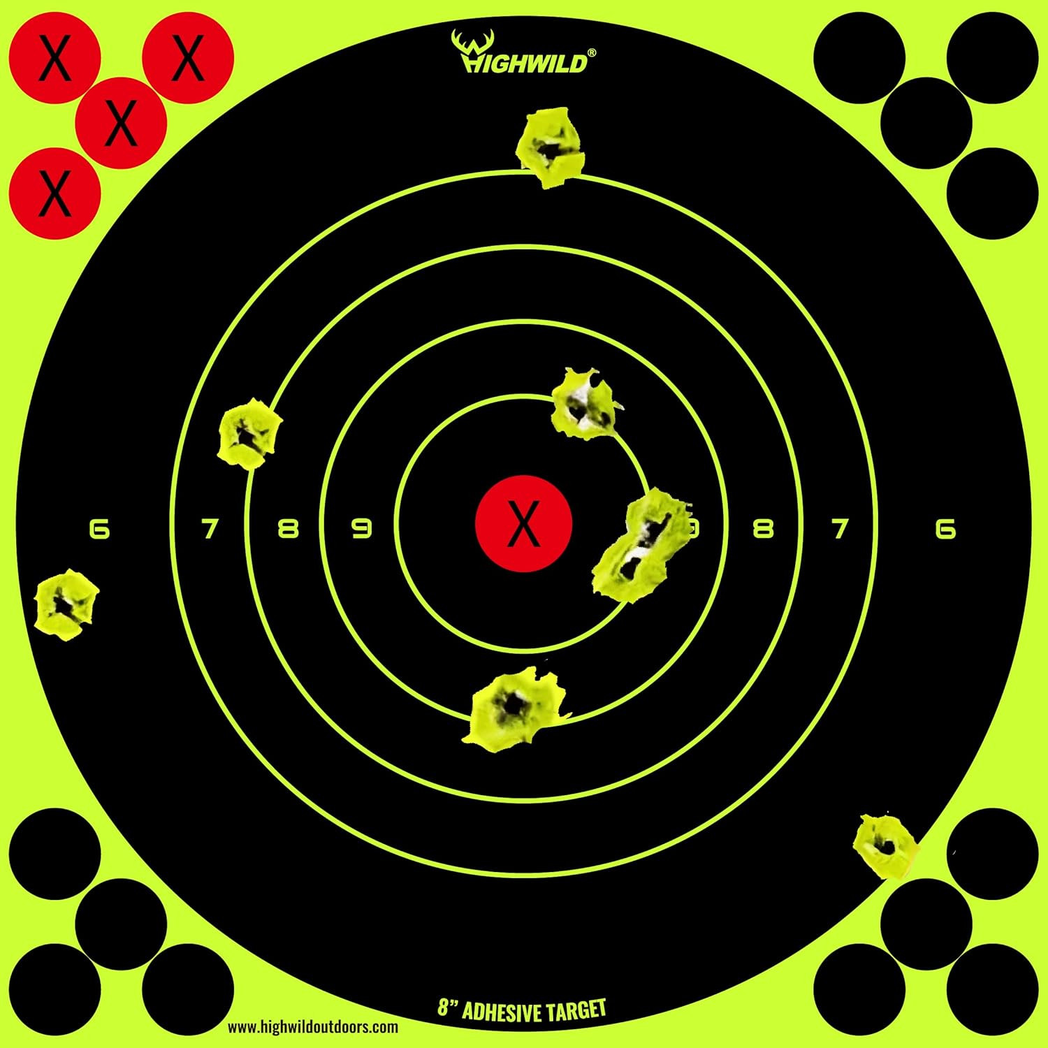 8X8 Inch Splatter Adhesive Bullseye Fluorescent Yellow Shooting Target Stickers