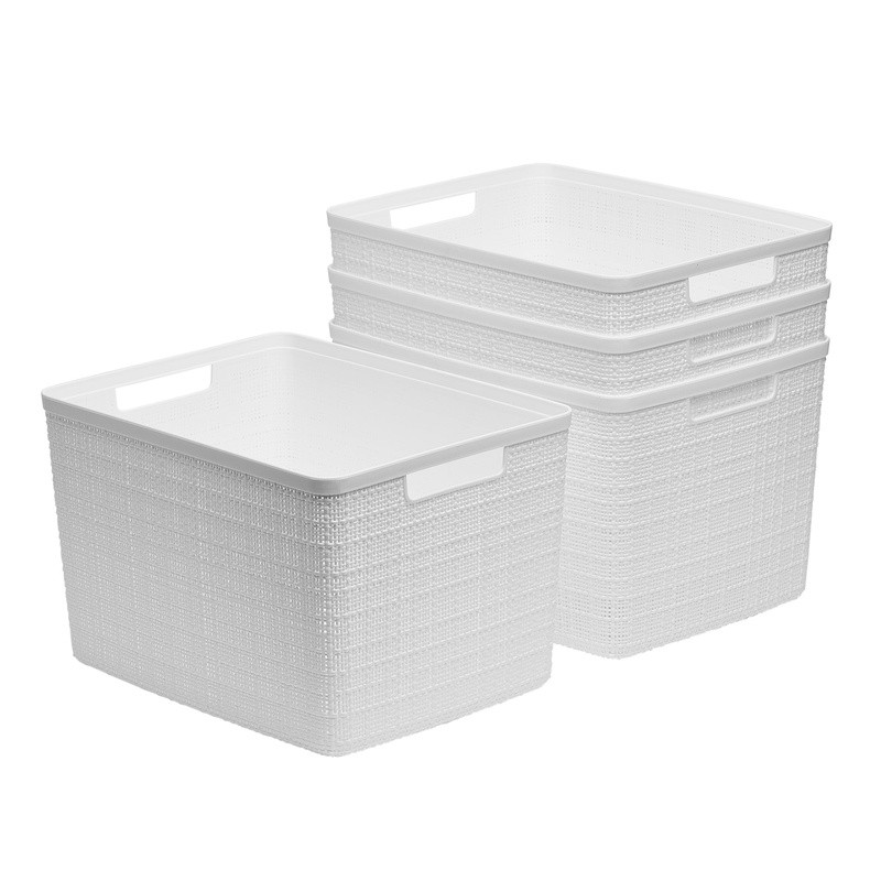 Decorative Jute Storage Basket Rectangular Resin Organizing Bins W/ Handles Home