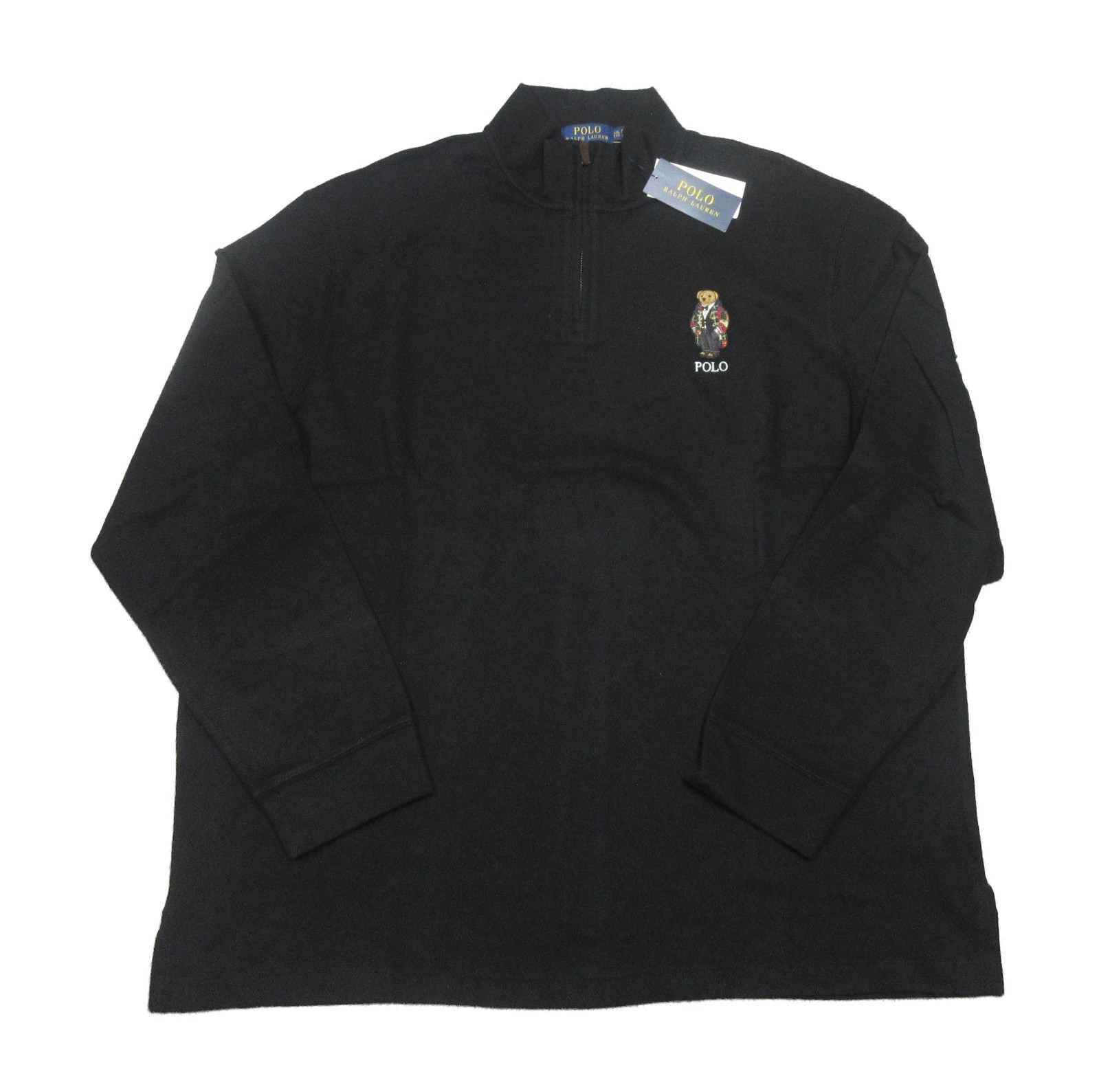 Polo Ralph Lauren Men's Black Polo Bear Cotton 1/4 Zip Pullover Sweater