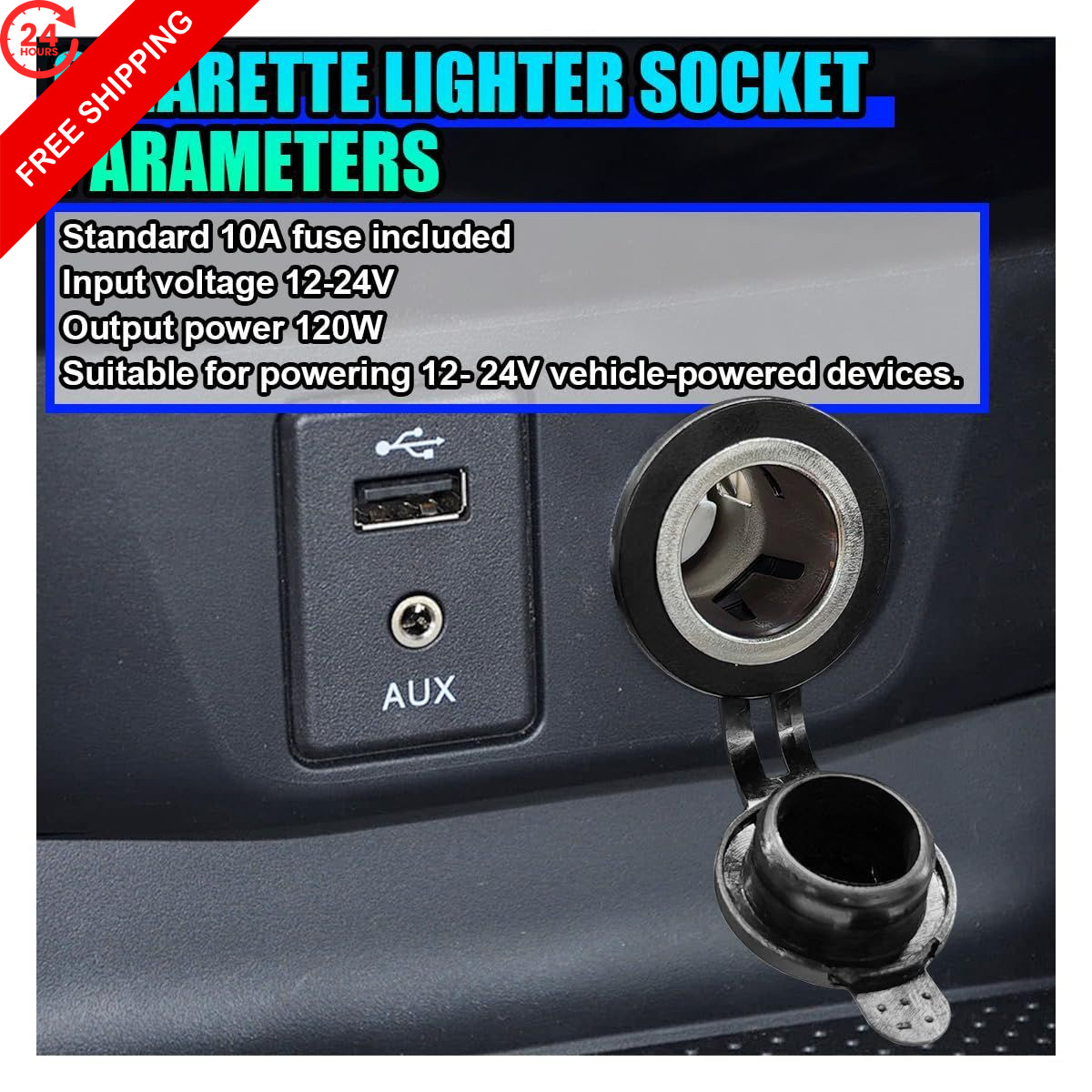 Cigarette Lighter Socket, DC 12V Car Power Outlet Socket Replacement, 1PC
