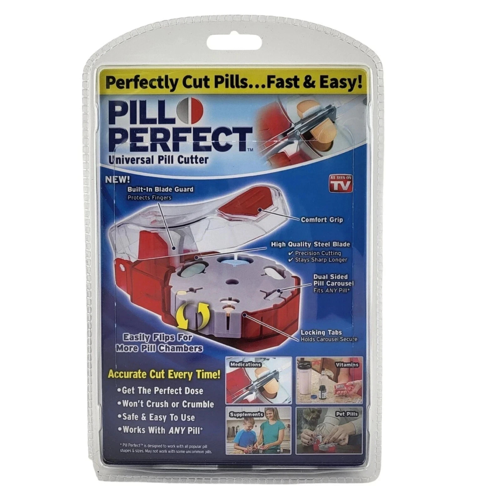 Pill Perfect Universal Cutter - Fits & Splits Any Size Pill Easy - Comfort Grip