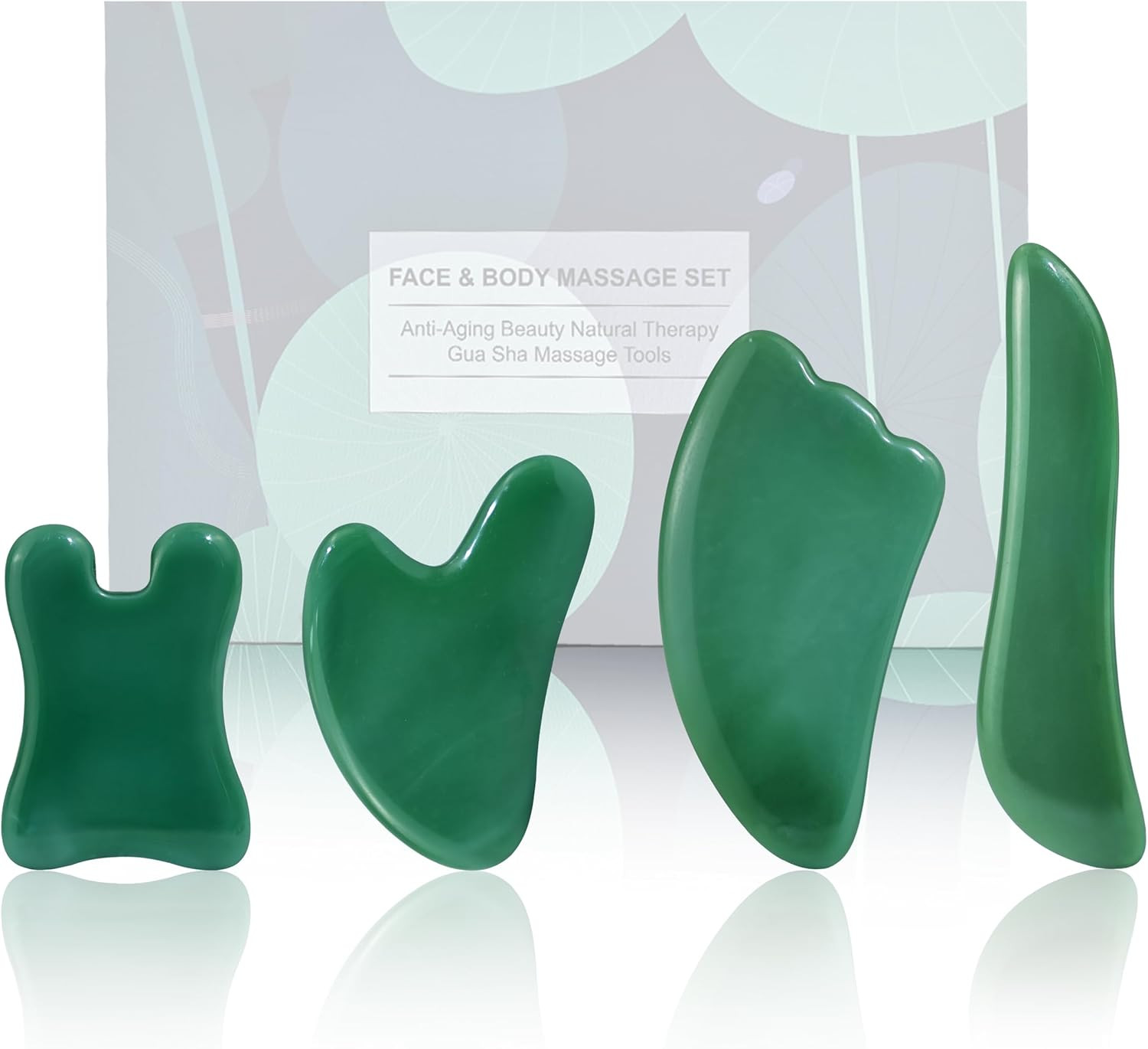 Gua Sha Massage Tool Set, 4PCS Facial Board for Face & Body Therapy Green