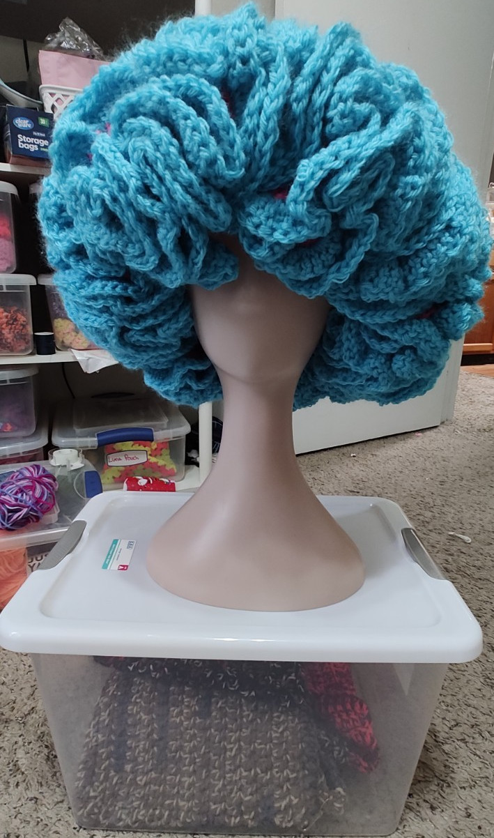 Handmade Crocheted Blue and Pink Ruffled Hat Handcrafted Soft Yarn Unique Design