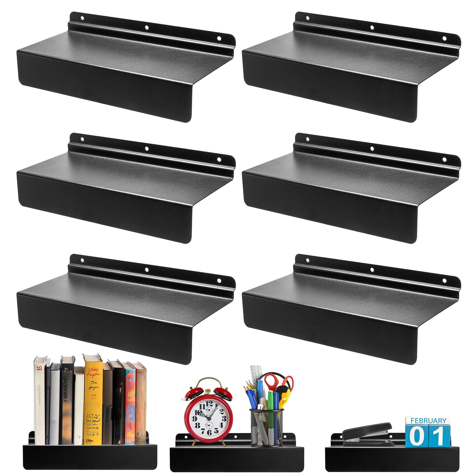 6 Pack Slatwall Shelves, 9''L x 4''W Metal Slat Wall Shelves , Heavy Duty Sla...