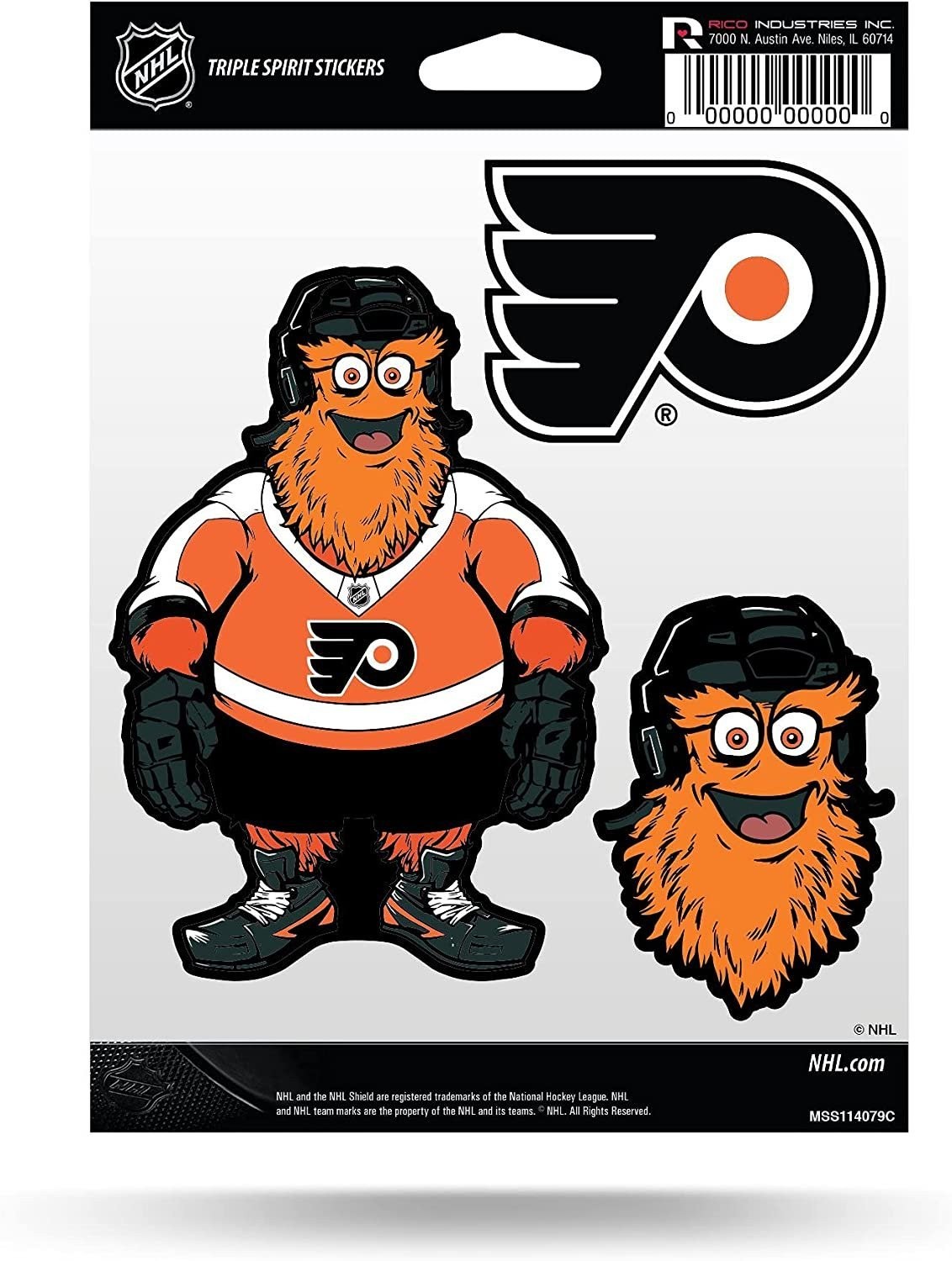 Philadelphia Flyers Multi Sticker Triple Decal Sheet, 5x7 Inch, Mascot Gritty De