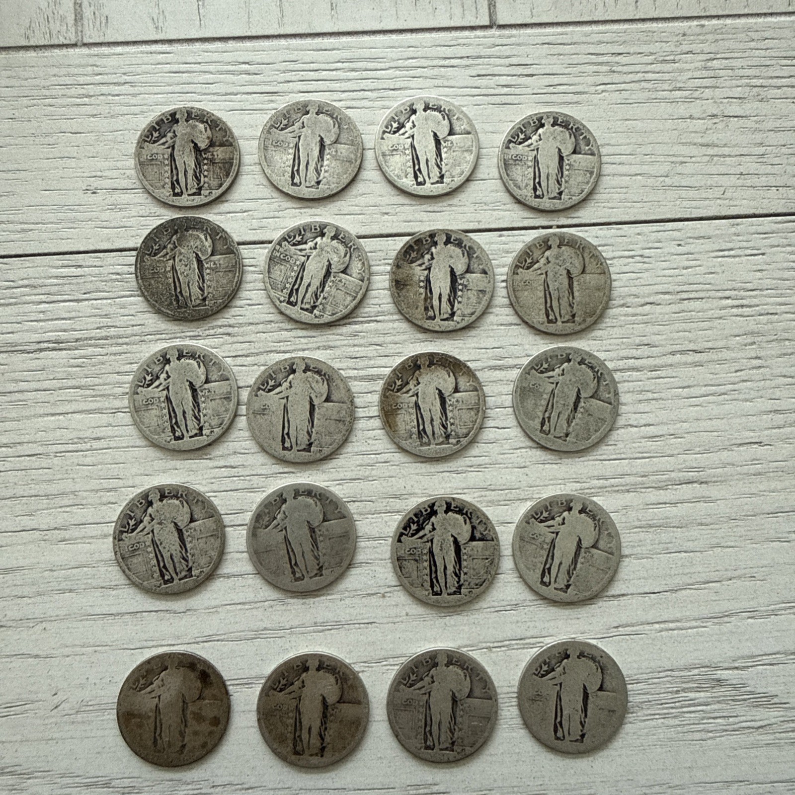 Dateless Standing Liberty 90% Silver Quarters, Lot of 20