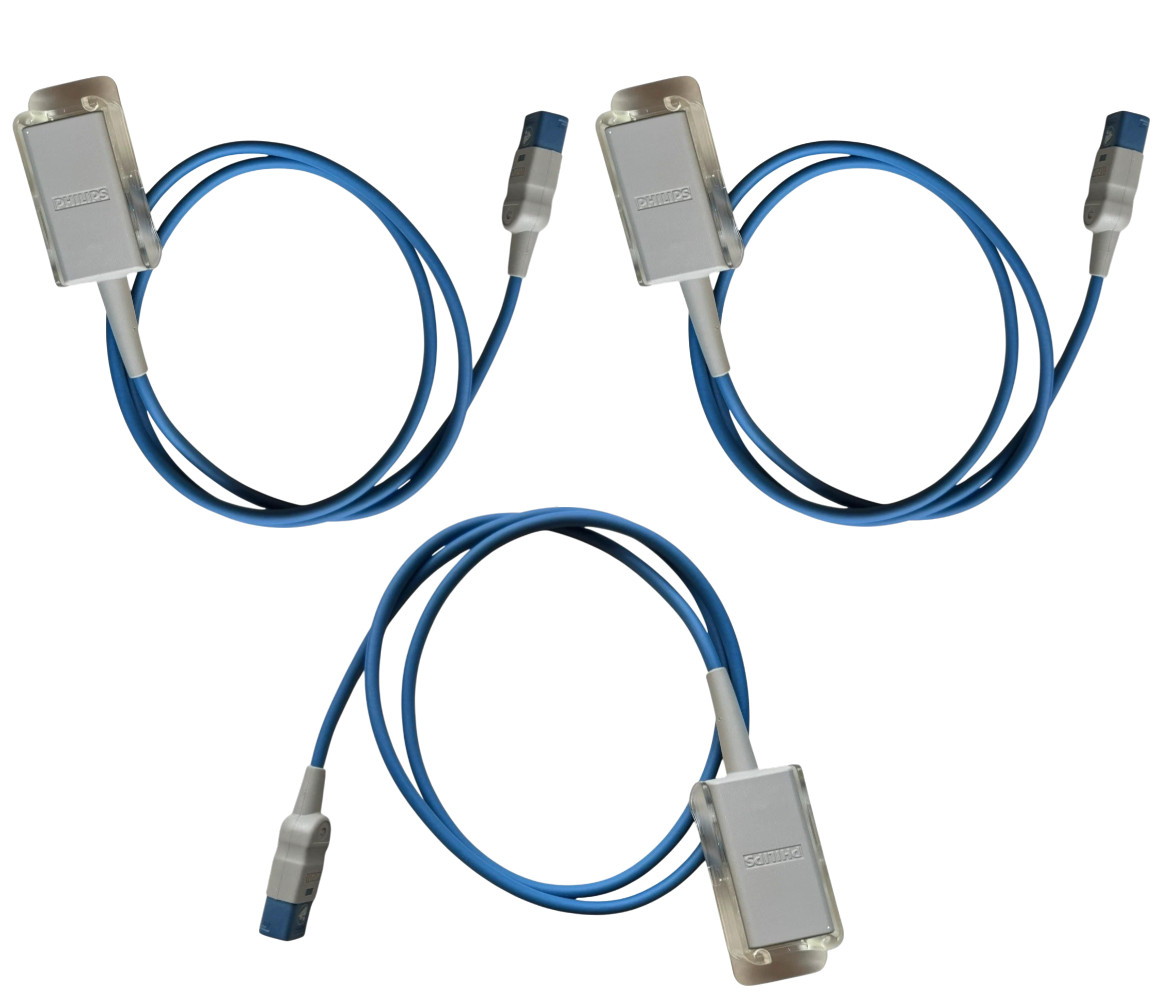 Lot of 3 Philips SpO2 Adapter Cables (1.1M) 3.6 Foot w/ Inserts