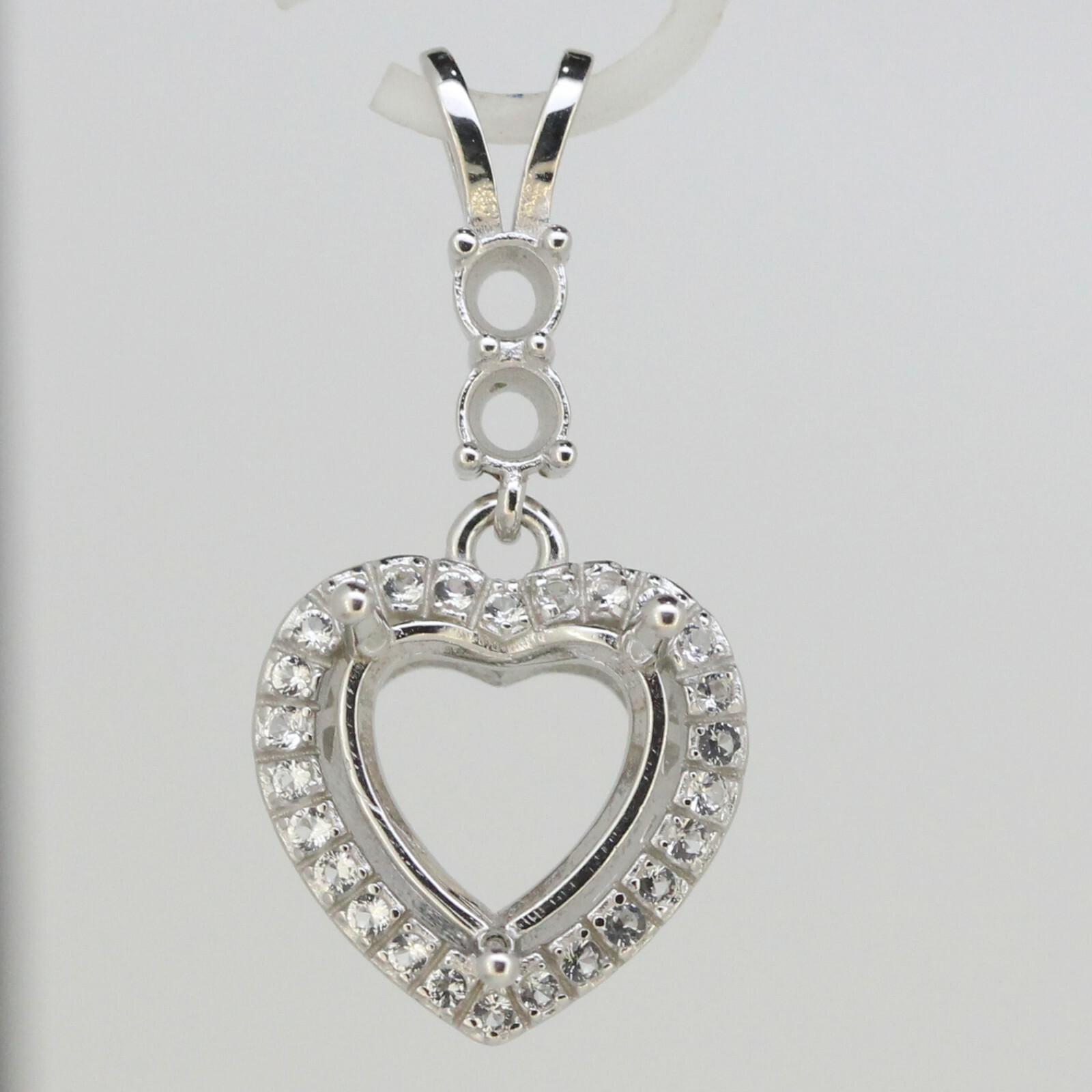 Sterling Silver Semi Mount Pendant Setting Heart HT 10x10mm RD 3.5mm White Topaz
