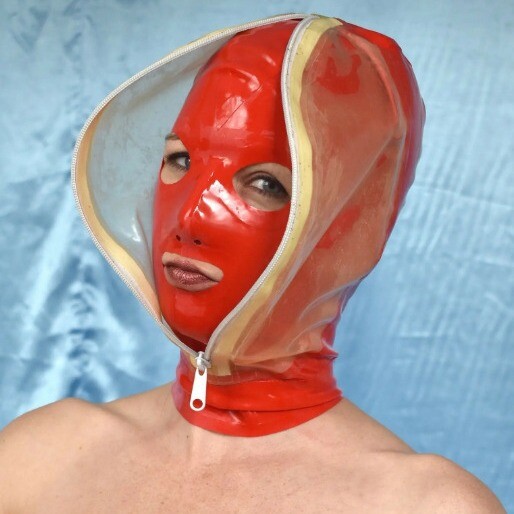 Latex Gummi Hood Rubber Mask Facial zipper Experience Suffocation Fetish BDSM US