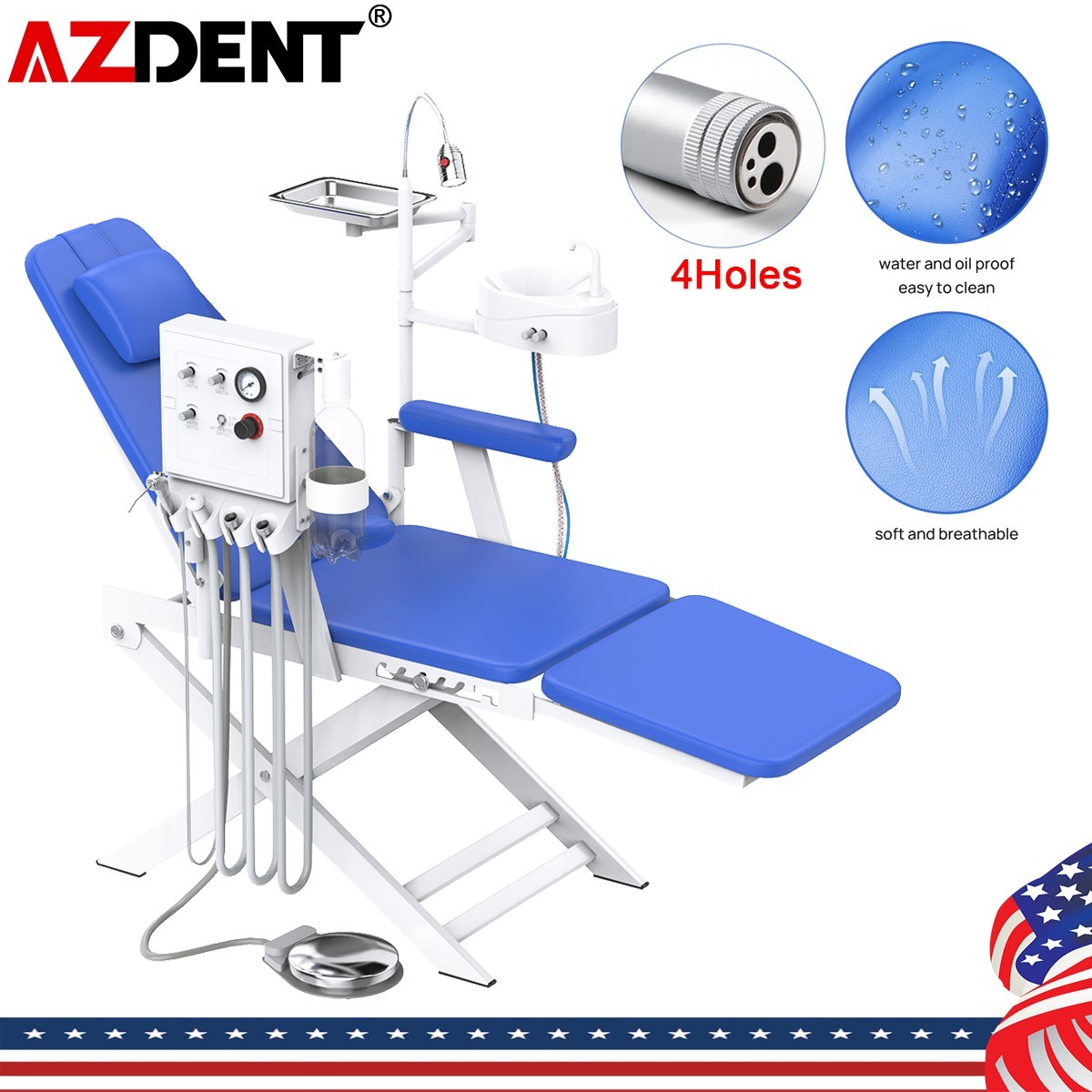 Silla dental portátil con turbina Unidad dental Lámpara LED de luz oral