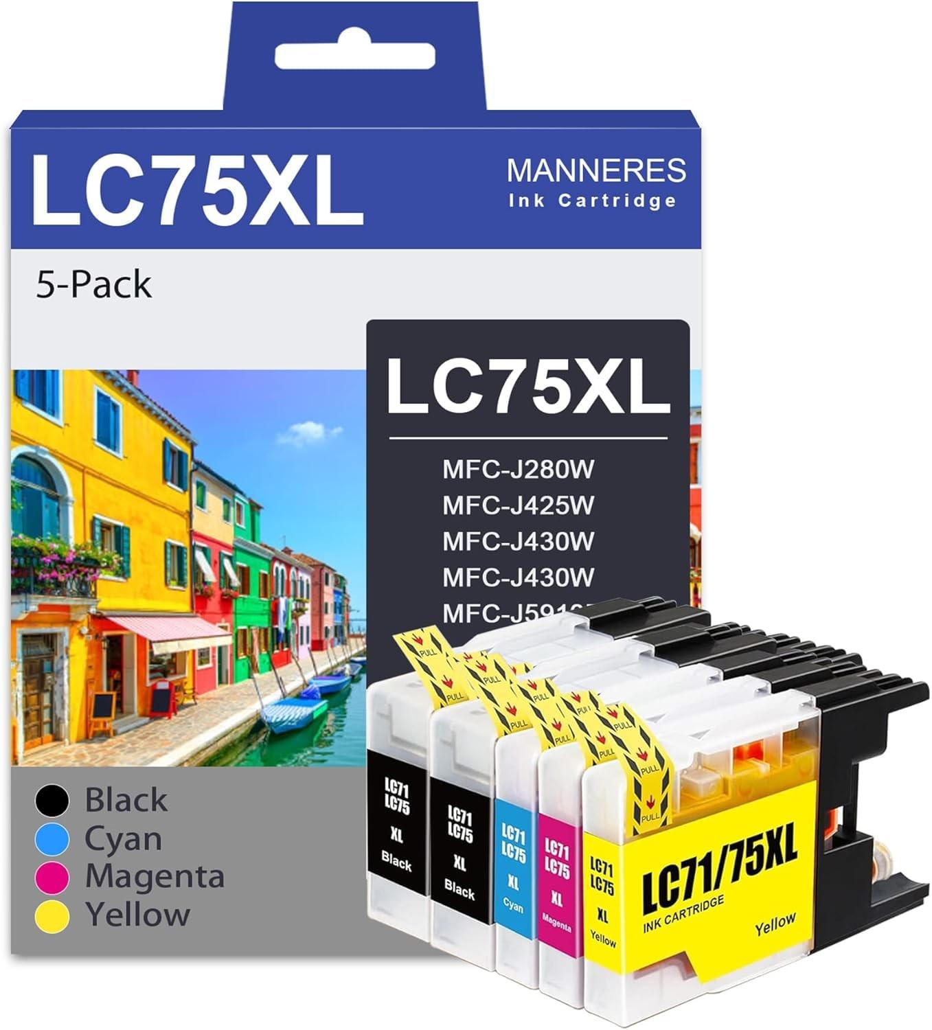 LC75 Ink Cartridges 5-Pack (2BK/C/M/Y) Compatible Brother LC75XL LC75 Printers