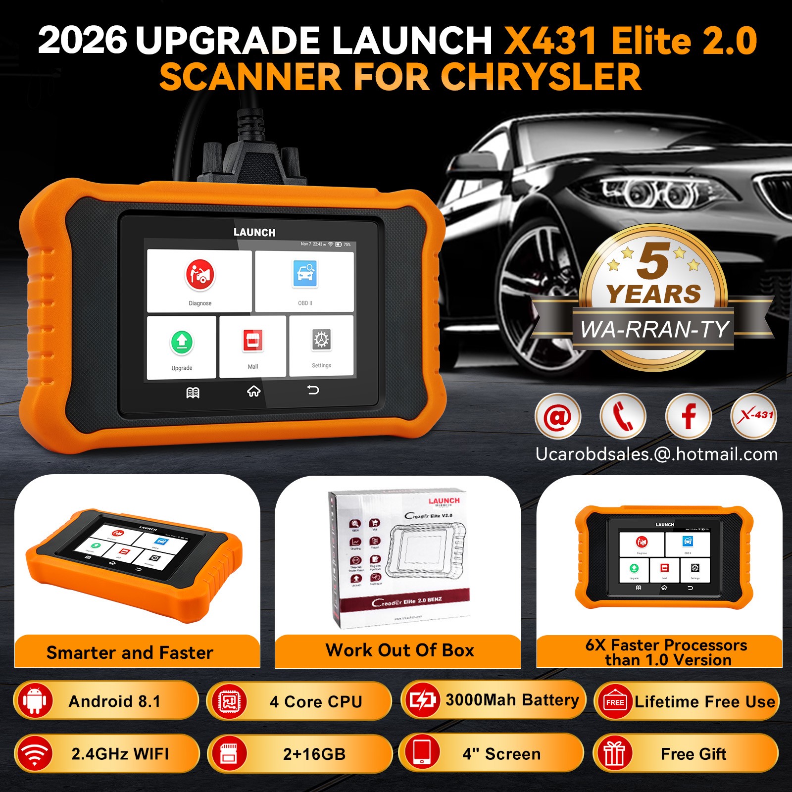 LAUNCH X431 Creader Elite V2.0 for Benz Bidirectional Diagnostic Tool Scanner US