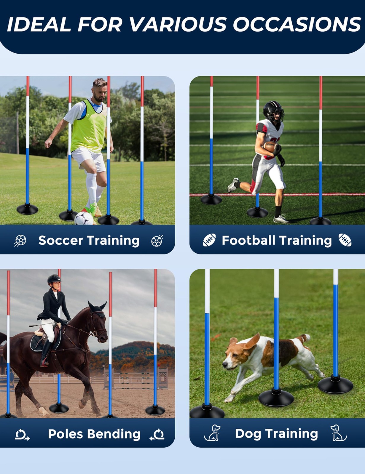 6 Pcs Pole Bending Poles with Weighted Base for Horses, Adjustable Equestrian...