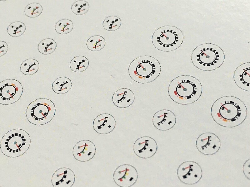 Standard Round White Gauge Face Decals for Scale Model Cars