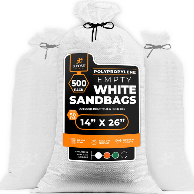 Woven Polypropylene Sand Bags  -14" x 26" - White, Bundle of 500
