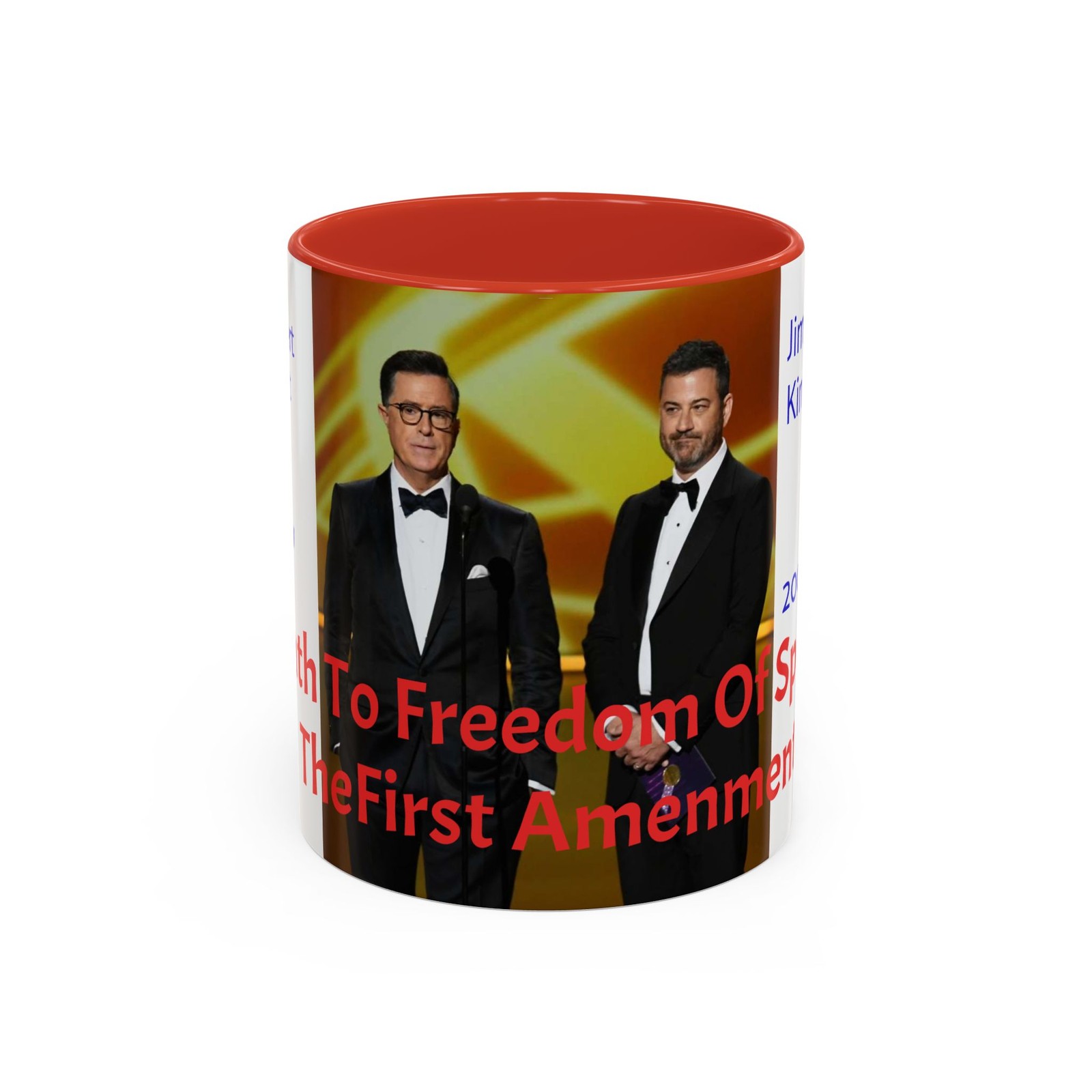 Death to Freedom of Speech Coffee Mug Jimmy Kimmel Stephen Colbert Talk Show Cup