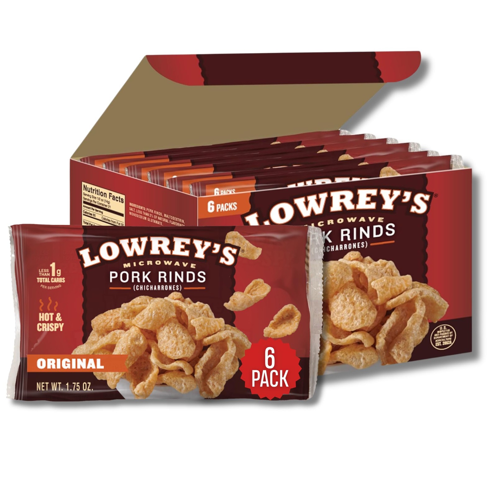 Lowrey's Bacon Curls Microwave Pork Rinds (Chicharrones), Original, 1.75 Ounce