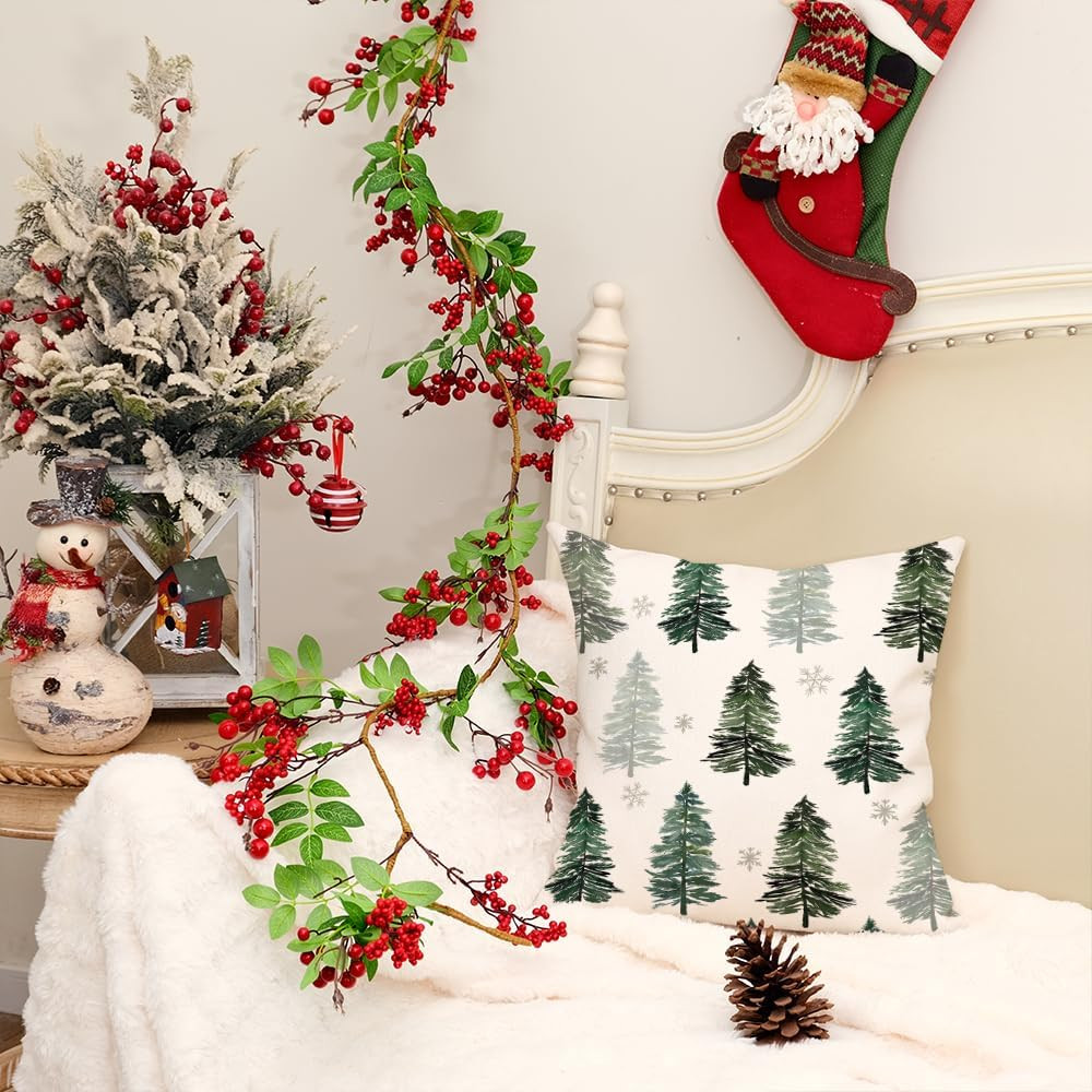 Christmas Pillow Cover 18X18 Inch Christmas Tree Snowflake Decoration Holiday Fa