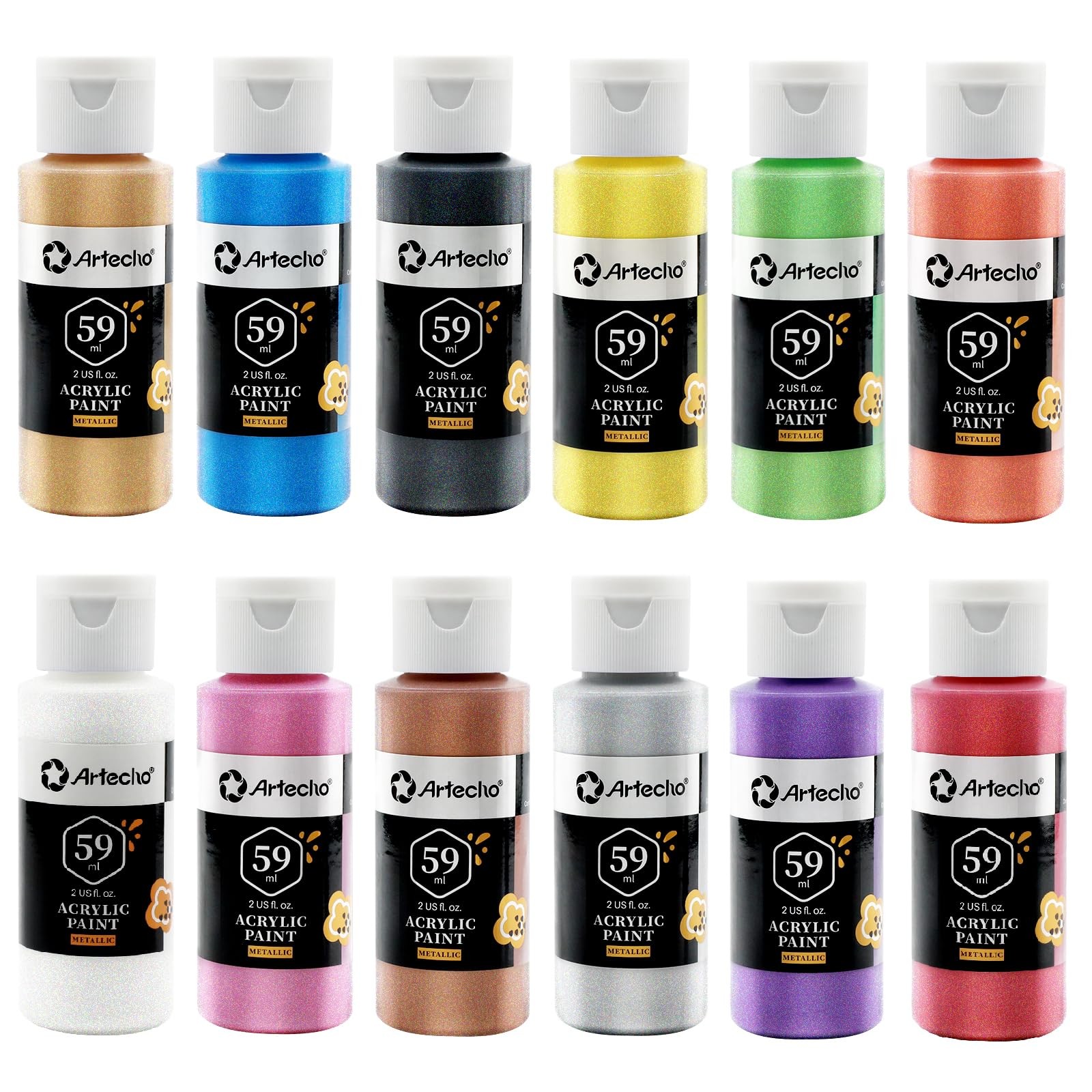 Artecho Acrylic Paint Set, 12 24 Fl Oz (Pack of 1), 12 Metallic Colors