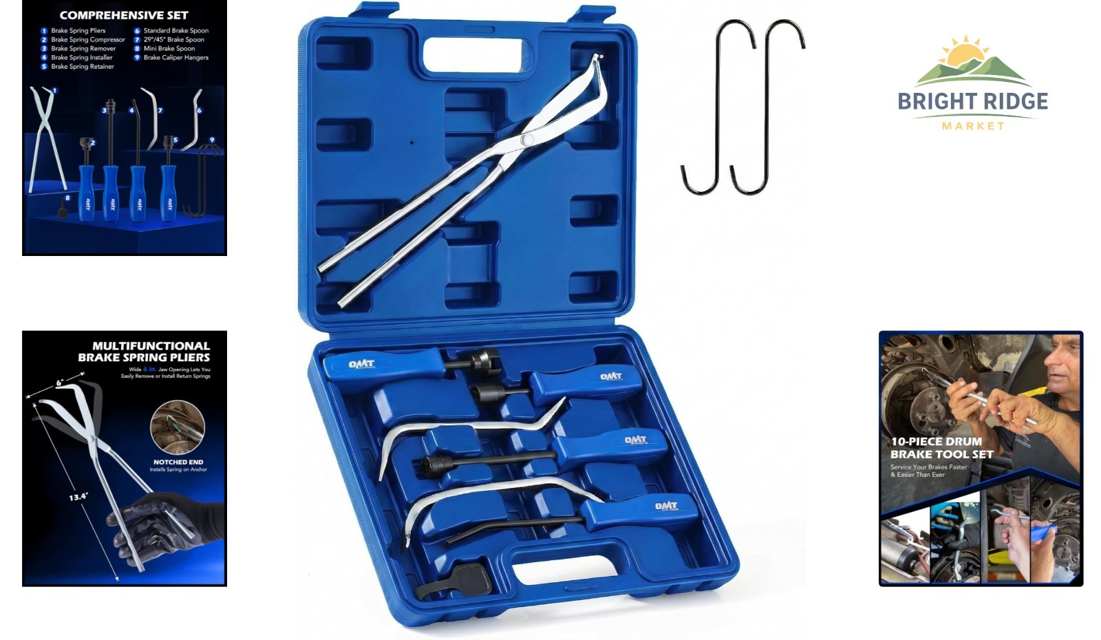 10pc Drum Brake Tool Kit with Spring Compressors, Pliers, and Adjustment Tools