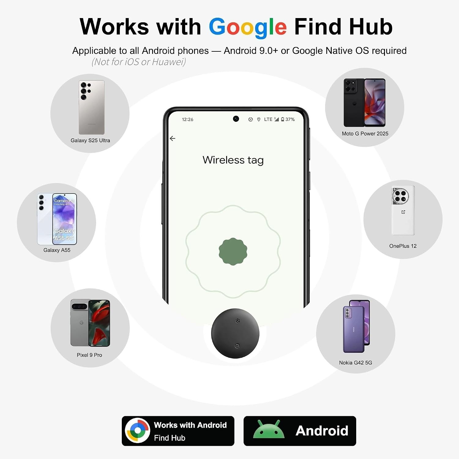 Android Tracker Tags, 1 Pack Google Certified Smart Tracker with Silicone Cas...