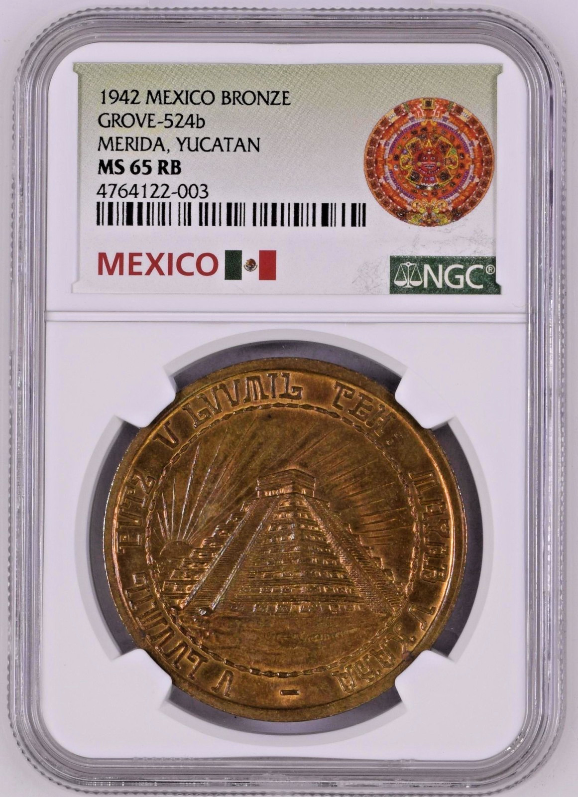 1942 MEXICO MEDAL GROVE 524b MERIDA YUCATAN NGC MS 65 RB