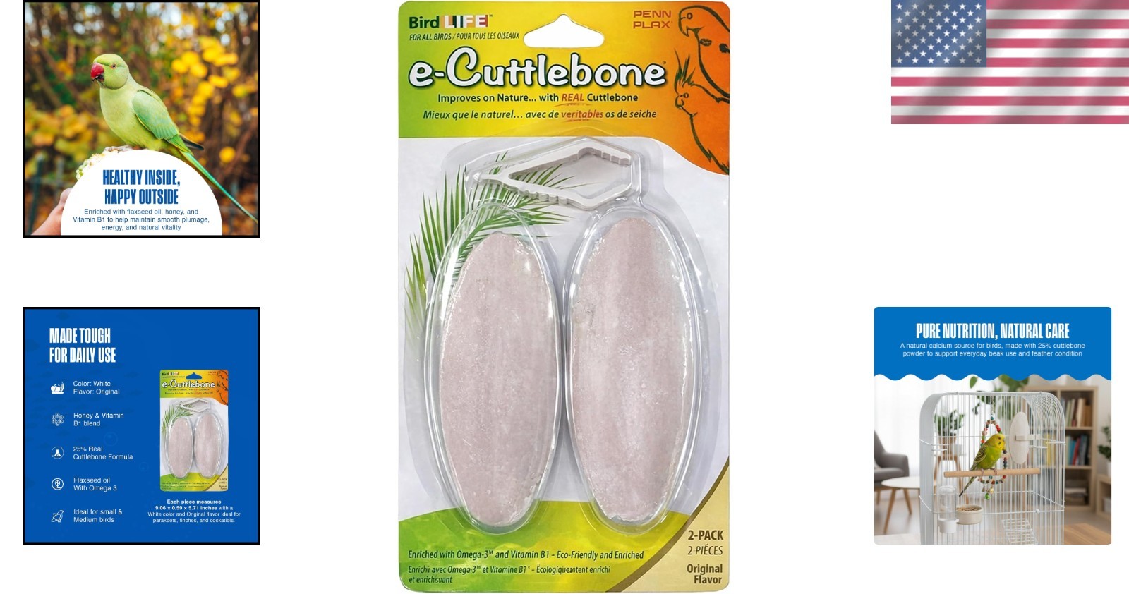 Durable Bird Cuttlebone (2 Pack) - Immune Support & Feather Health Essential