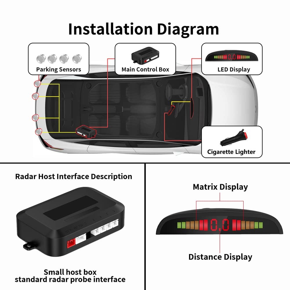 Wireless Car Parking Sensor, Reverse Radar System with 4 Parking Sensors, Wir...