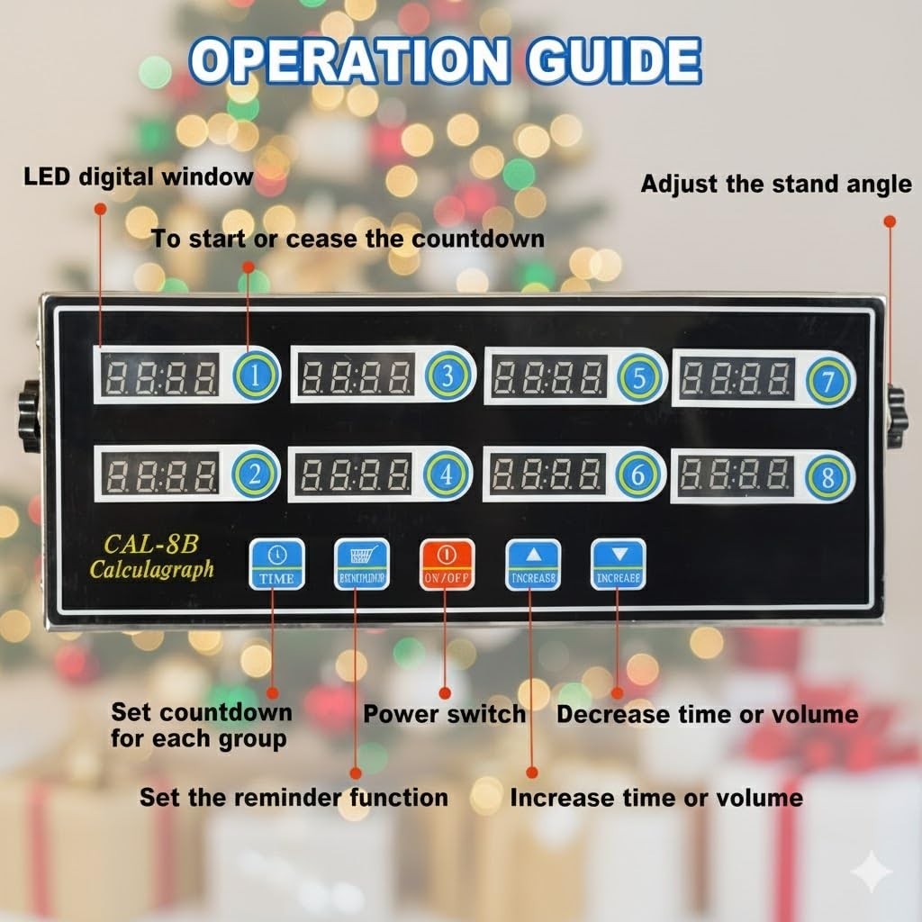 8-Channel Digital Kitchen Timer, Stainless Steel Countdown Timer with Loud Alarm