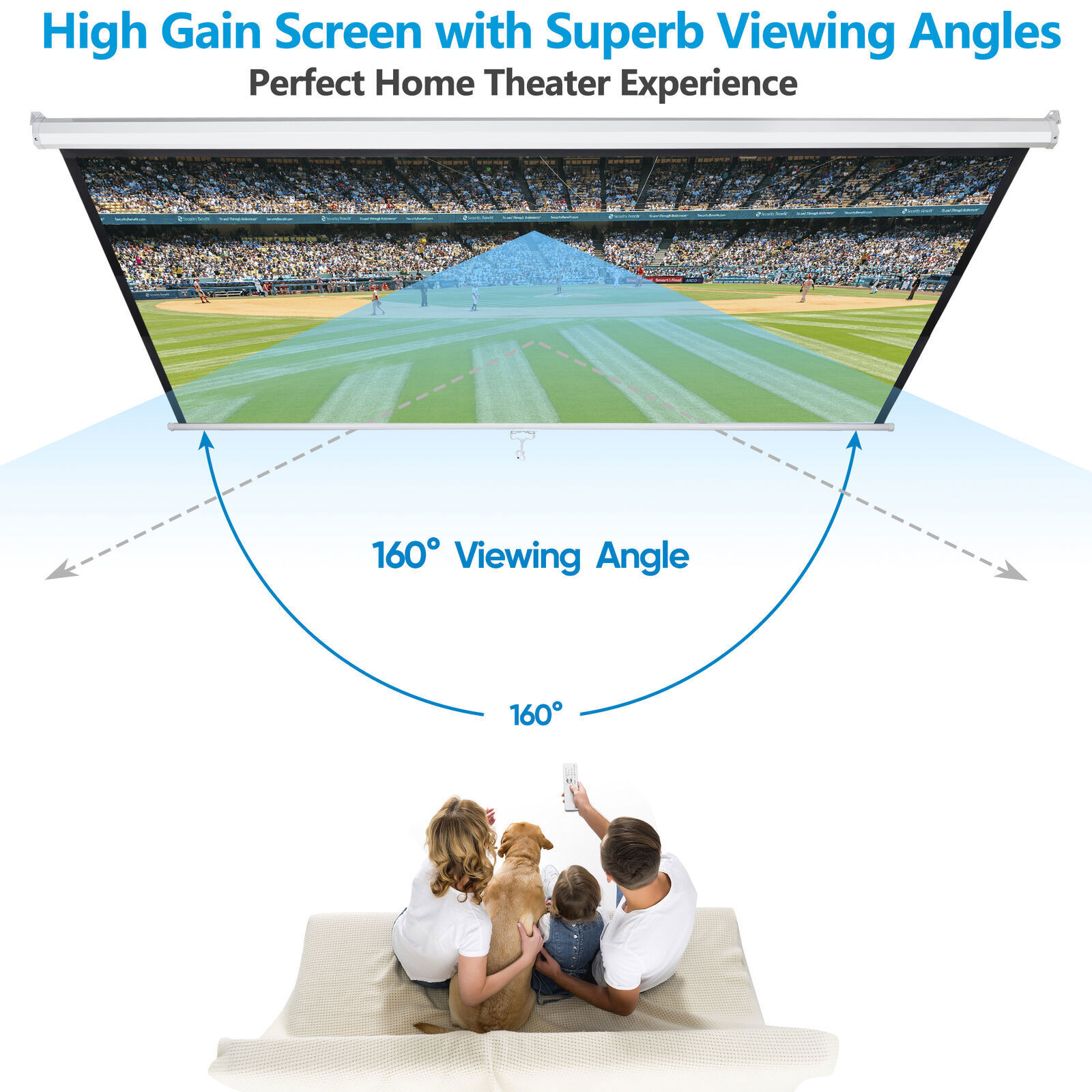 80" Manual Pull Down Projector Screen 3D Vivid Viewing Wall & Ceiling Mounted