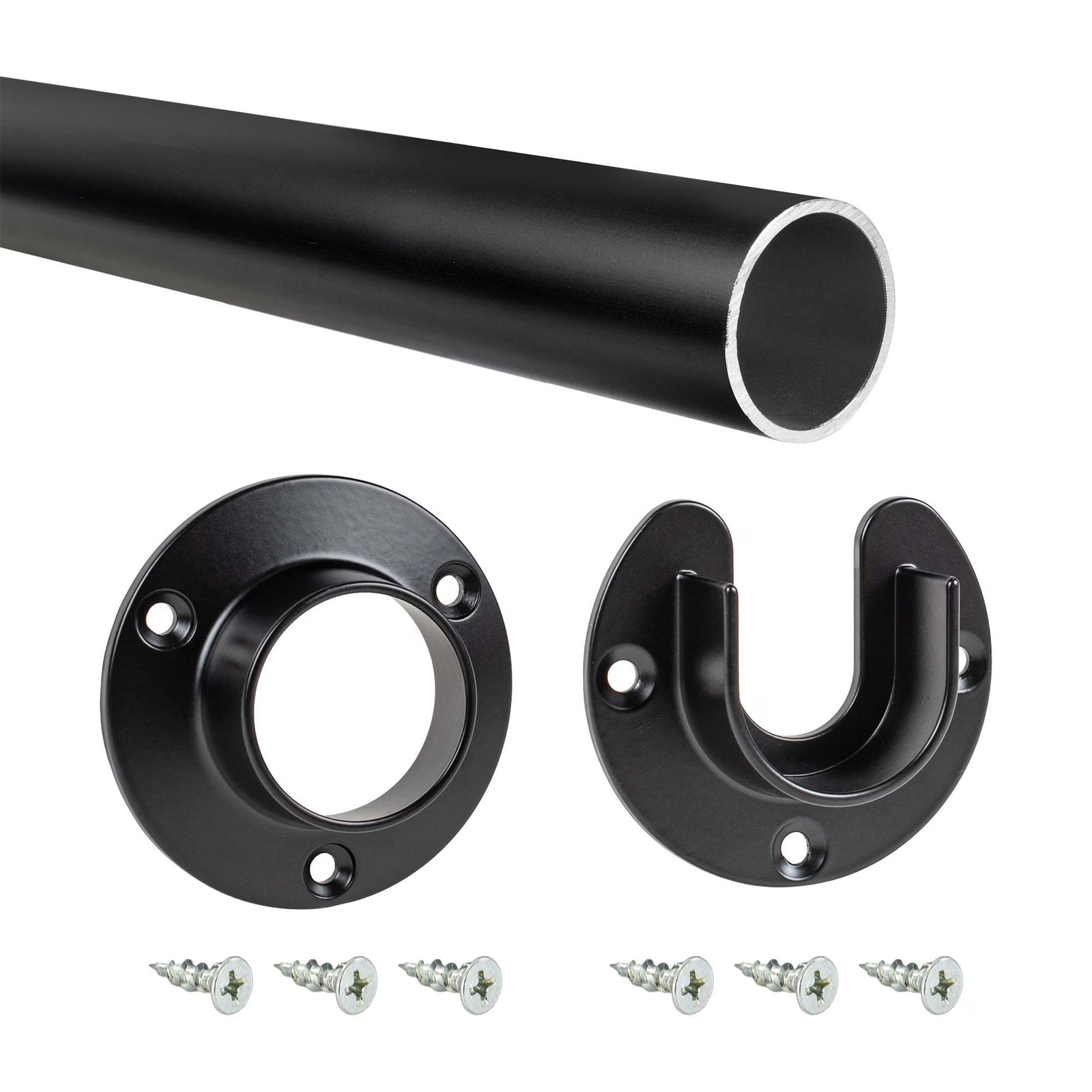 Outwater 1-5/16" Dia Aluminum Closet Rod Kit w/ Flanges - Color and Size Options