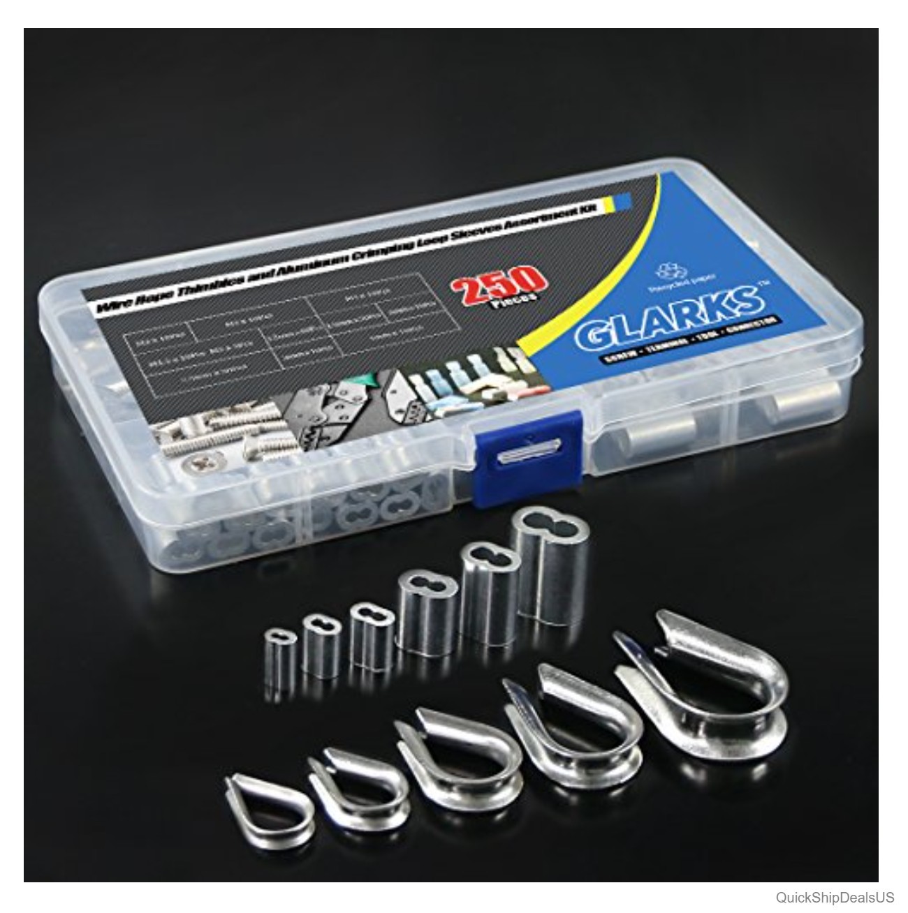 Wire Rope Crimping Tool Kit 150Pcs Ferrules 45Pcs Thimbles 205Pcs Loop Sleeves