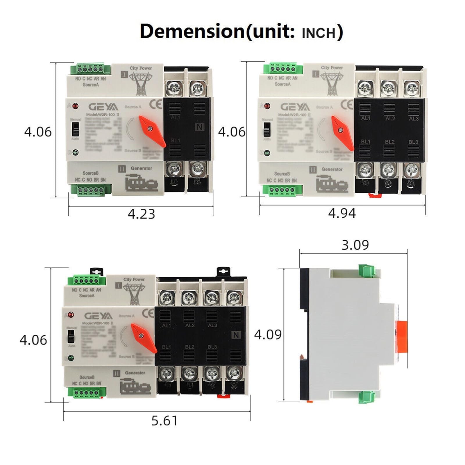 GAEYAELE Automatic Transfer Switch Three Phase ATS 100A 3P-100A-220V, Black