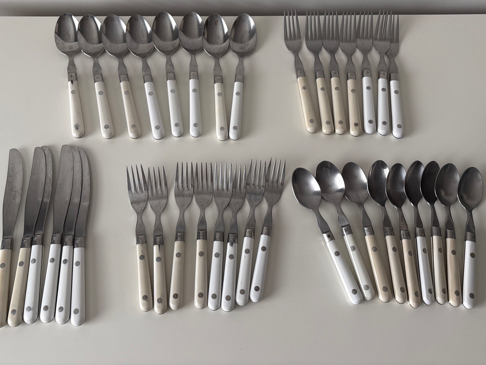 Vintage Le Prix Stainless Steel White Handle Flatware 38 Piece Lot